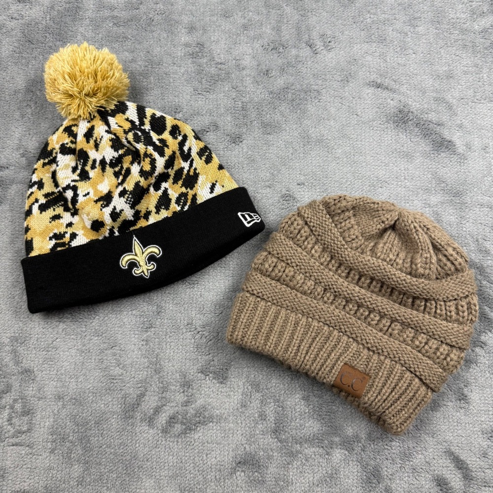 New Era New Orleans Saints Leopard Beanie & CC Cable Knit Beanie Bundle